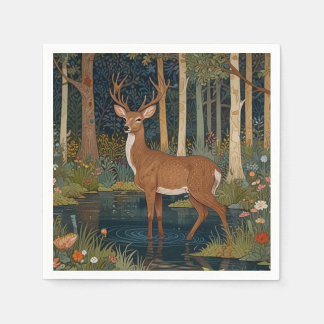 Elegant boho rustic woodland forest deer art napkin (Front)