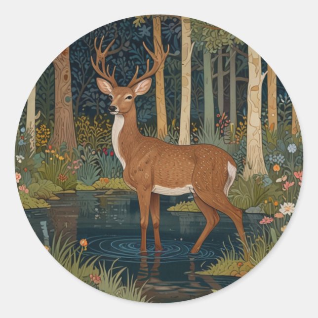 Elegant boho rustic woodland forest deer elk classic round sticker (Front)