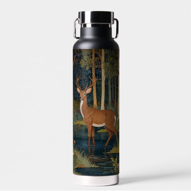 Elegant boho rustic woodland watercolor deer  water bottle (Front)