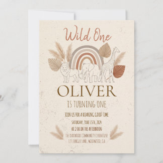Elegant Boho Safari Wild One 1st Birthday Invitation