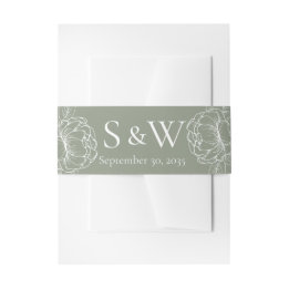 Elegant Boho Sage Green Botanical Minimal Wedding Invitation Belly Band