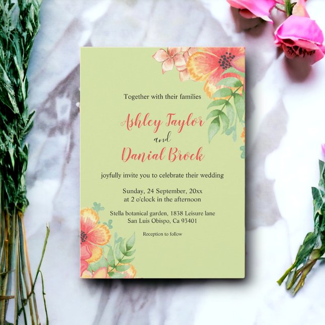 Elegant Boho Sage Green Flowers Floral Wedding Invitation (Creator Uploaded)