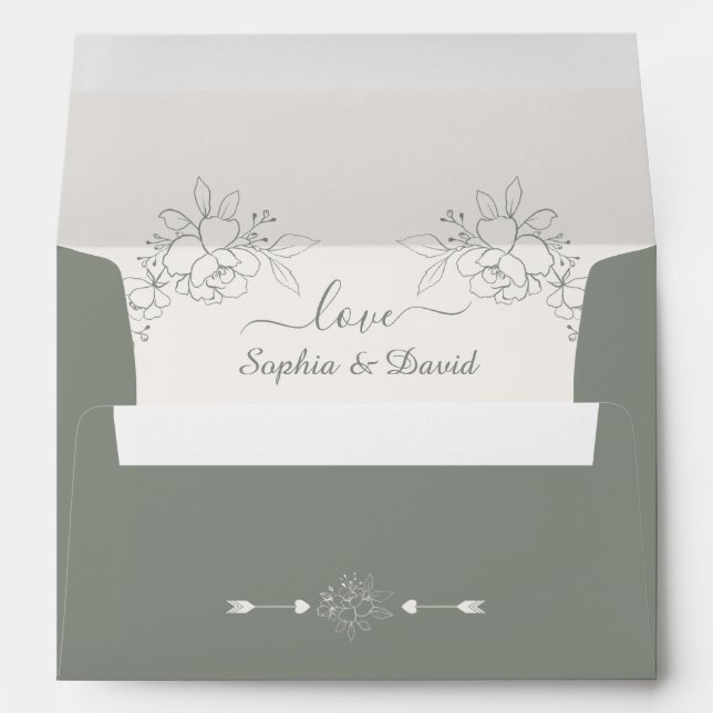 Elegant Boho Sage Green Wedding Return Address  Envelope (Back (Bottom))