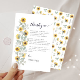 Elegant Boho Sage Yellow Sunflower Bridal Shower  Thank You Card