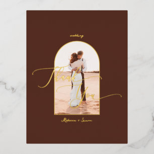 Elegant Boho Script Photo Wedding Thank You Foil Invitation Postcard