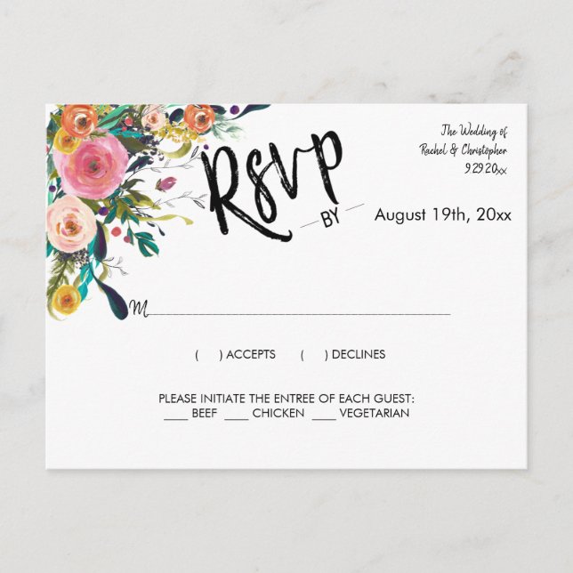 Elegant Boho Script Wedding Event Response RSVP Postcard (Front)