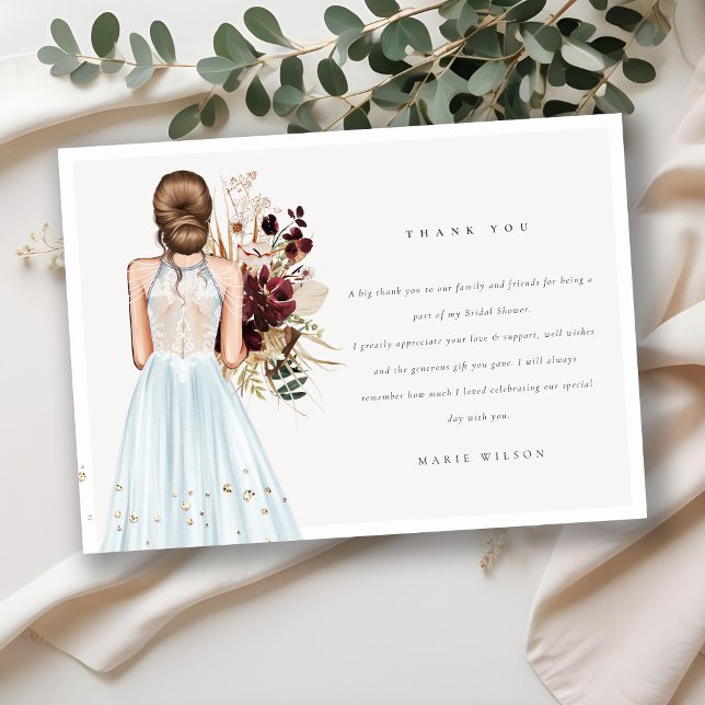 Elegant Boho Sky Blue Wedding Gown Bridal Shower Thank You Card (Creator Uploaded)