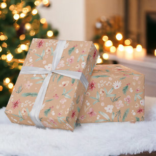 Elegant boho Soft Watercolor Floral Christmas  Wrapping Paper