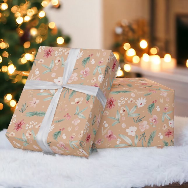 Elegant boho Soft Watercolor Floral Christmas  Wrapping Paper (Elegant boho Soft Watercolor Floral Christmas Wrapping Paper)