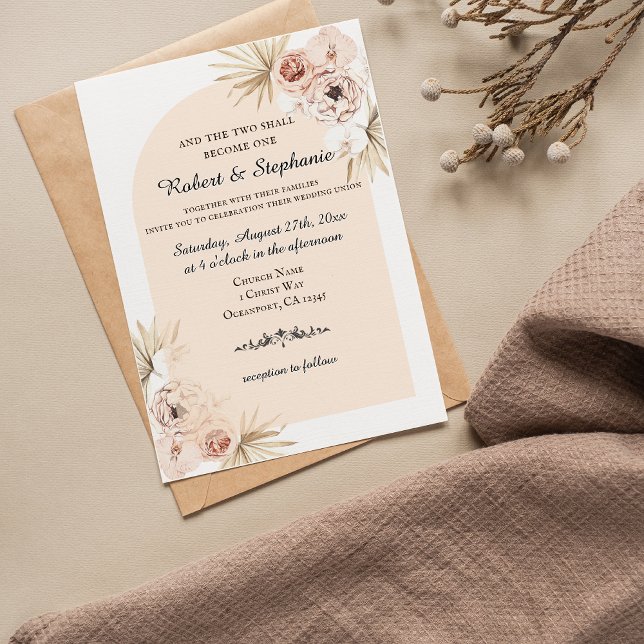 Elegant Boho Spring Peony Christian Wedding  Invitation (Elegant Boho Spring Peony Christian Wedding Invitation)