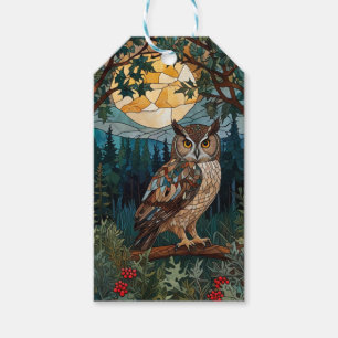 Elegant boho stain glass owl woodland forest gift tags