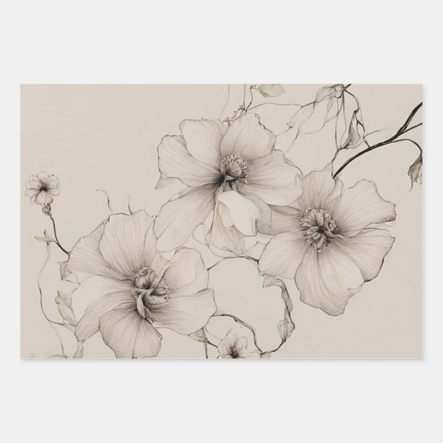 Elegant Boho Style Floral Pattern, Flower  Wrapping Paper Sheet (Front)