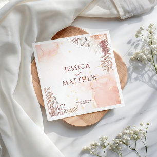 Elegant Boho Style Pink Rose Floral Welcome Napkin