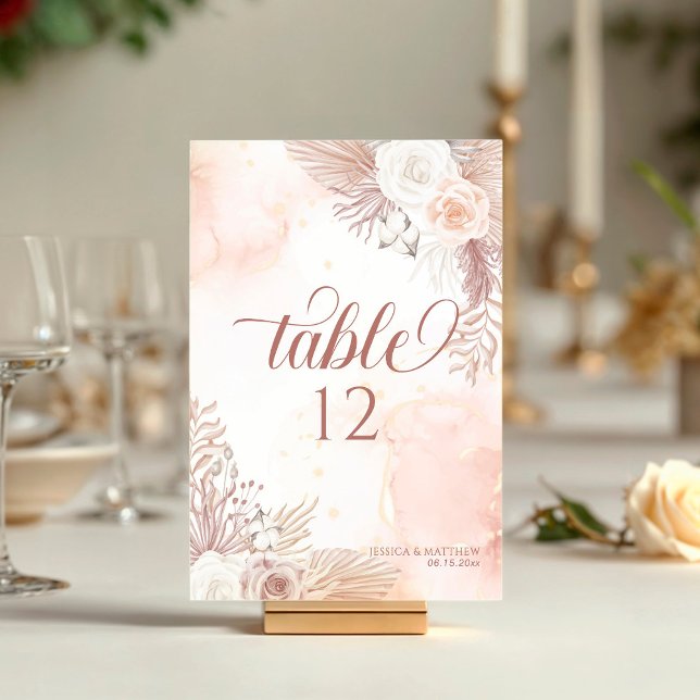 Elegant Boho Style Pink Rose Floral Welcome  Table Number (Creator Uploaded)