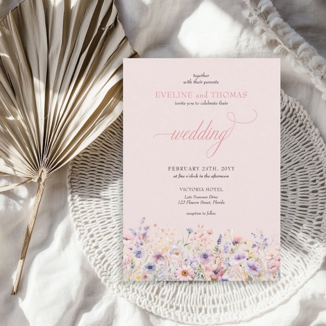 Elegant boho summer purple and pink wildflowers invitation (Elegant boho summer purple and pink wildflowers invitation)