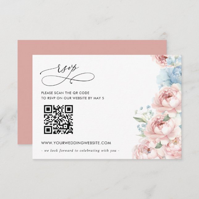 Elegant Boho Summer Spring Blush Floral QR CODE RSVP Card (Front/Back)