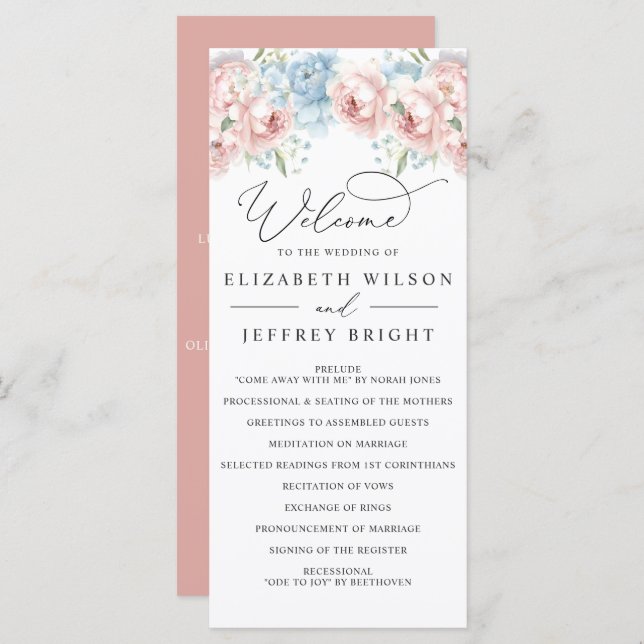 Elegant Boho Summer Spring Blush Floral Wedding Programme (Front/Back)
