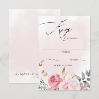 Elegant Boho Summer Spring Blush Floral Wedding RSVP Card