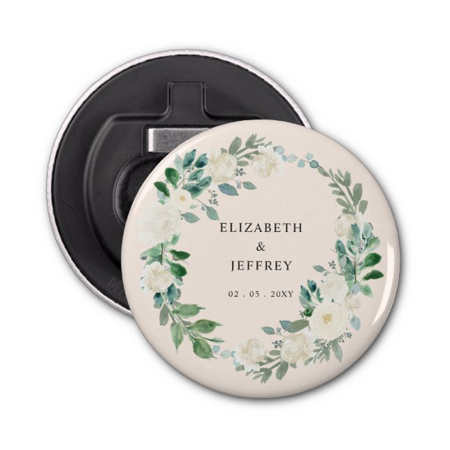 Elegant Boho Summer Spring Ivory Floral Wedding Bottle Opener (Front)