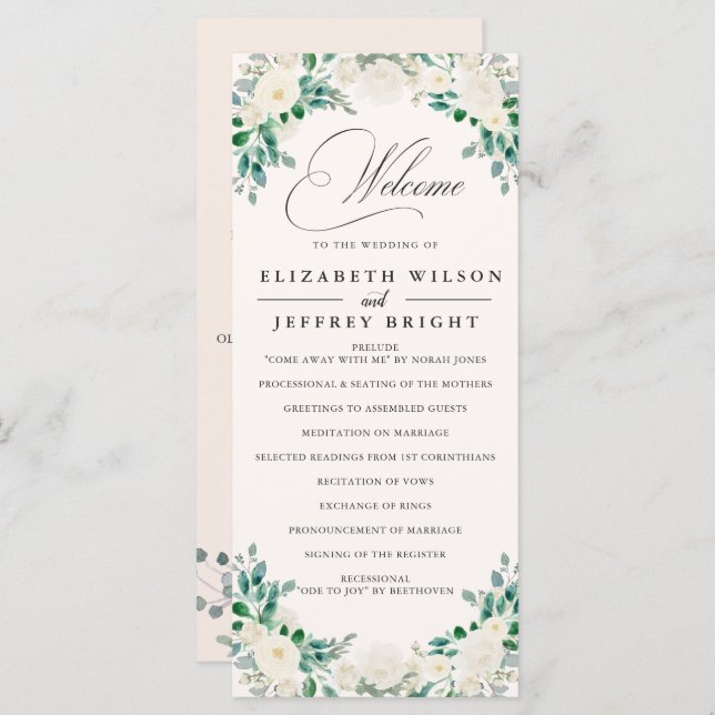 Elegant Boho Summer Spring Ivory Floral Wedding Programme (Front/Back)