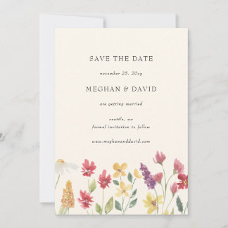 Elegant Boho Summer Wildflower Save the Date Announcement