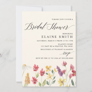 Elegant Boho Summer Wildflowers Bridal Shower Invitation