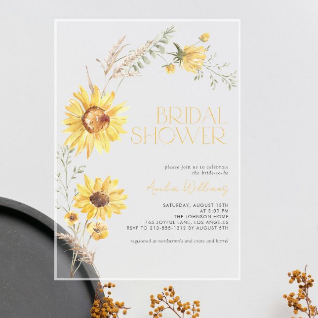 Elegant Boho Sunflower Botanical Bridal Shower Acrylic Invitations (Creator Uploaded)
