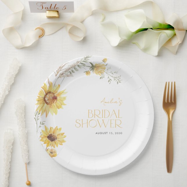 Elegant Boho Sunflower Botanical Bridal Shower Paper Plate (Wedding)