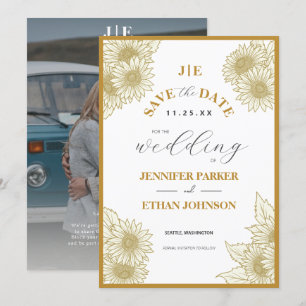 Elegant Boho Sunflower Botanical Photo Wedding Save The Date