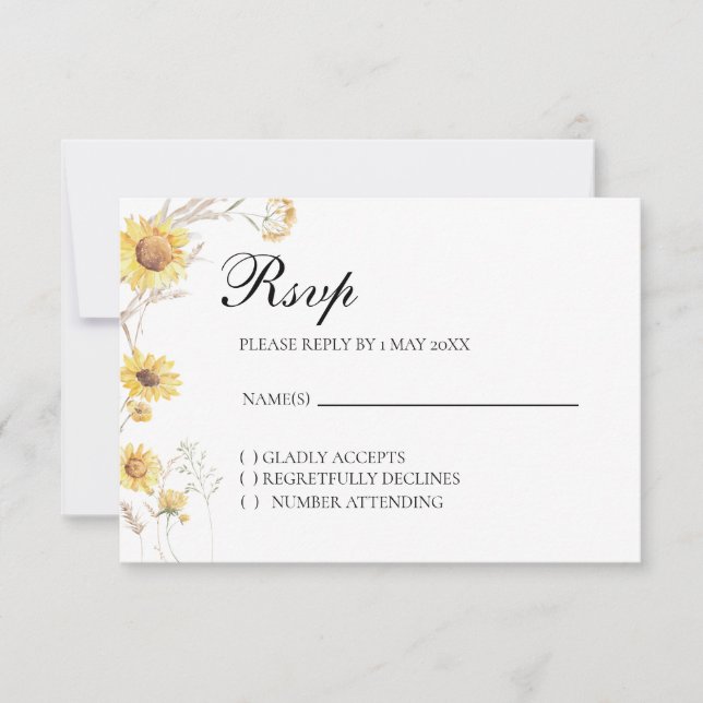 Elegant Boho Sunflower Botanical RSVP card (Front)