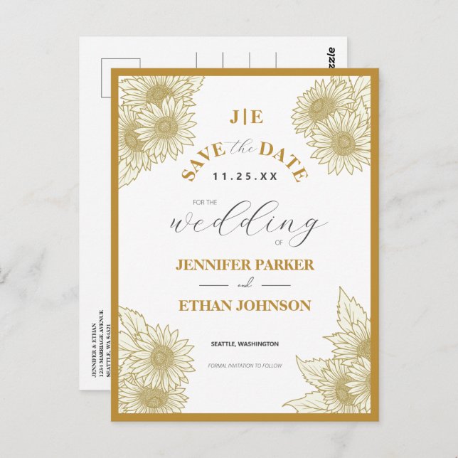 Elegant Boho Sunflower Botanical Save The Date Postcard (Front/Back)