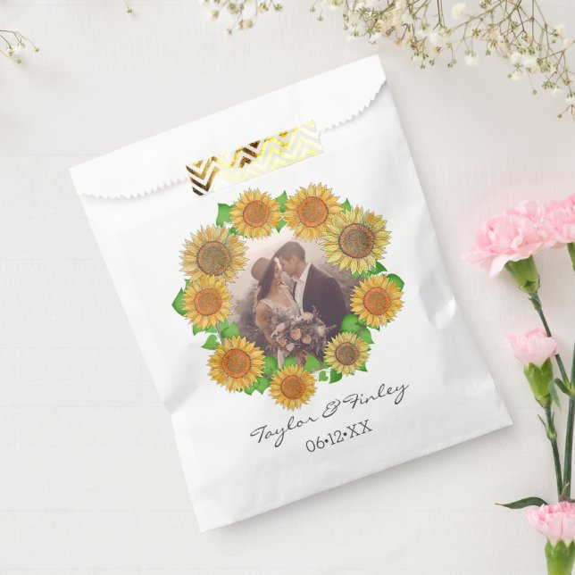 Elegant Boho Sunflower Rustic Personalised Wedding Favour Bags (Sealed)