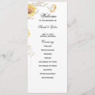 Elegant Boho Sunflowers double side program card 