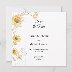 Elegant Boho sunflowers Save the Date Invite