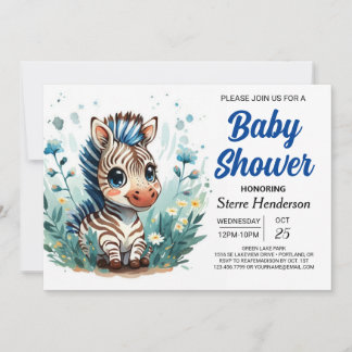 Elegant Boho Surprise Zebra Boy Baby Shower Invitation
