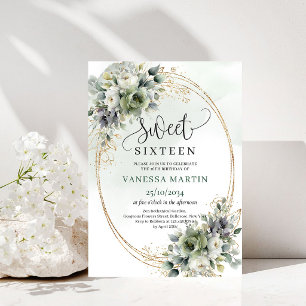 Elegant Boho Sweet Sixteen Greenery Foliage Invite
