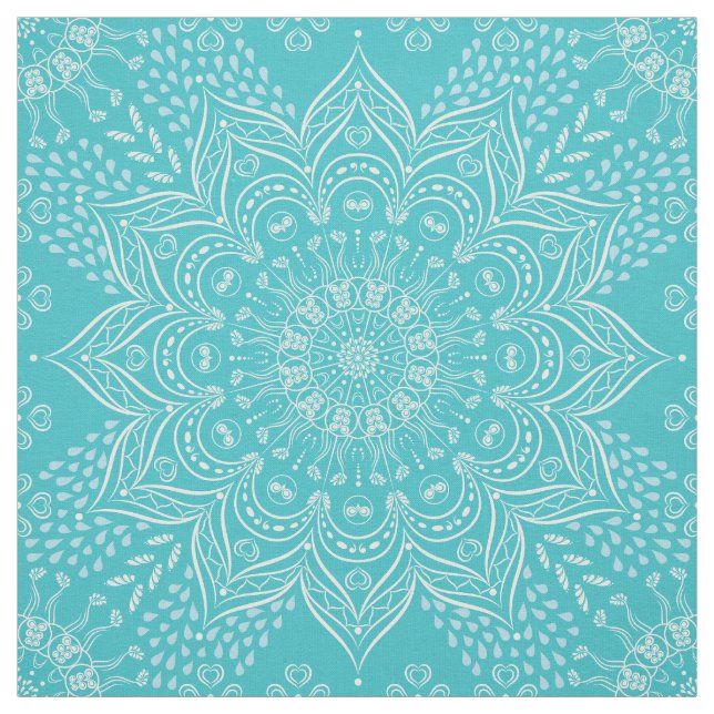 Elegant Boho Teal Blue Mandala Fabric (Swatch)