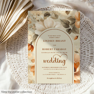 Elegant Boho Terra Cotta Ivory Sage Floral Wedding Invitation