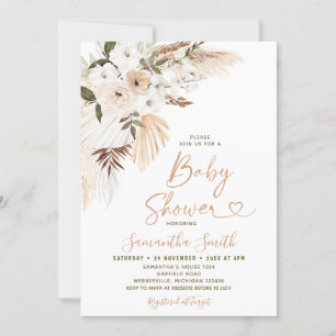 Elegant Boho Terracota White Flowers Baby Shower Invitation