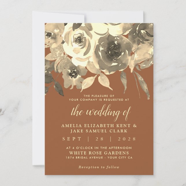 Elegant Boho Terracotta Burnt Orange Fall Wedding Invitation (Front)