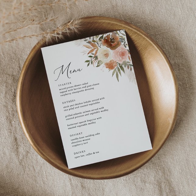 Elegant Boho Terracotta Floral 5 x 7 Wedding Menu (Creator Uploaded)