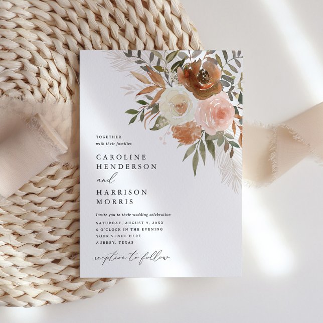 Elegant Boho Terracotta Floral Wedding Invitation (Creator Uploaded)