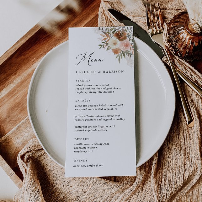 Elegant Boho Terracotta Floral Wedding Menu (Creator Uploaded)
