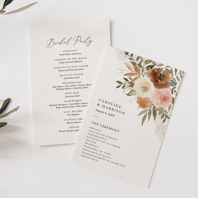 Elegant Boho Terracotta Floral Wedding Program (Creator Uploaded)