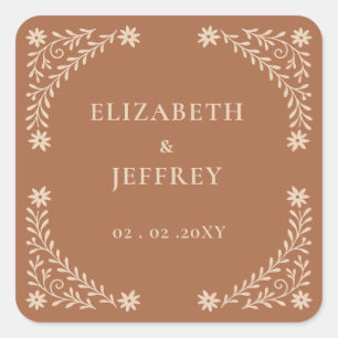 Elegant Boho Terracotta Floral Wedding Square Sticker