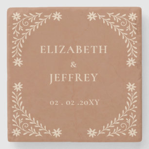 Elegant Boho Terracotta Floral Wedding  Stone Coaster