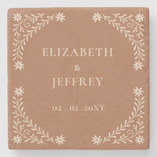 Elegant Boho Terracotta Floral Wedding  Stone Coaster