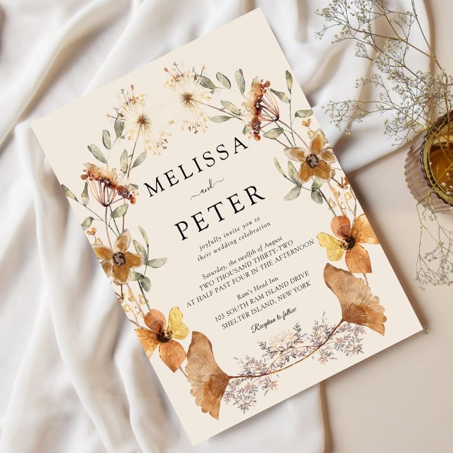 Elegant Boho Terracotta Floral Wildflower Wedding Invitation (Creator Uploaded)