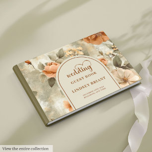 Elegant Boho Terracotta Ivory Sage Floral Wedding  Guest Book