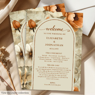 Elegant Boho Terracotta Ivory Sage Floral Wedding  Programme